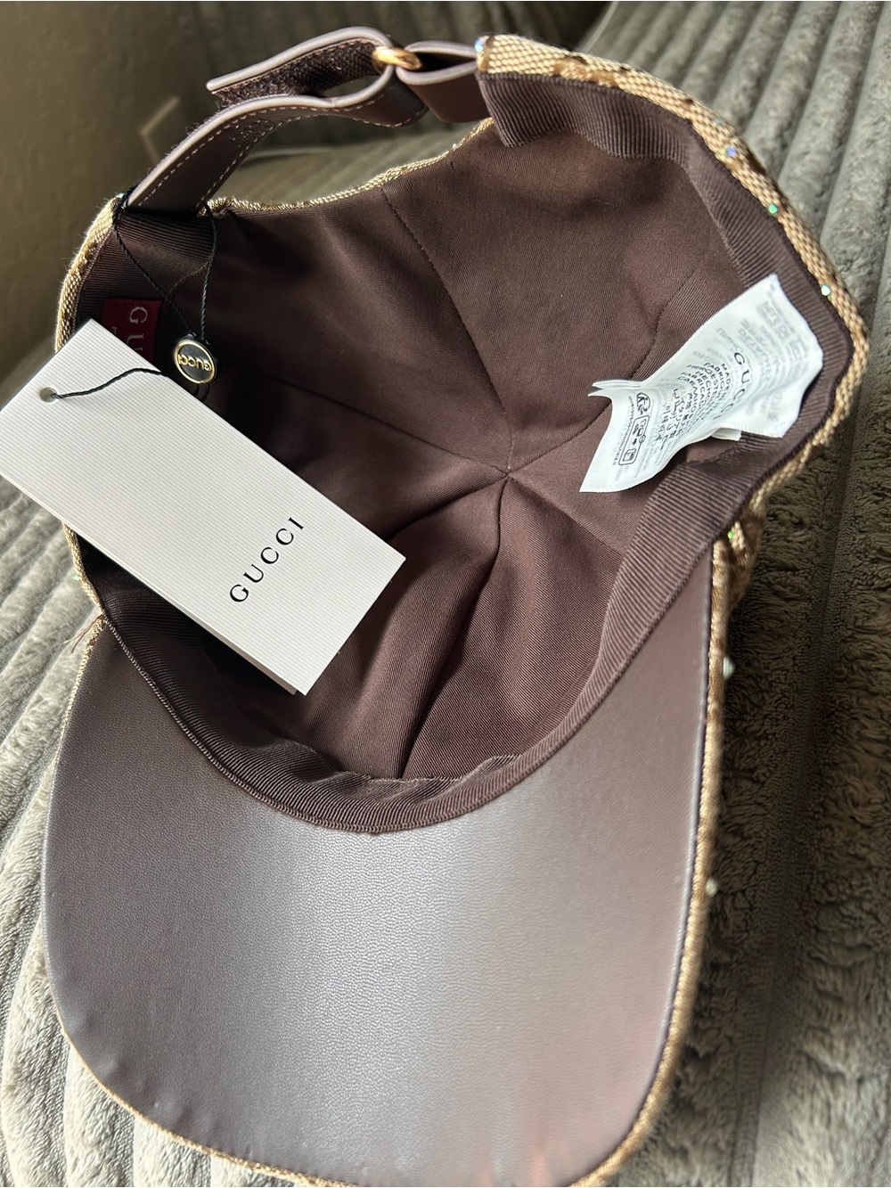 Gucci Brown GG Monogram Crystal-Embellished Baseball Cap - Picture 2 of 2